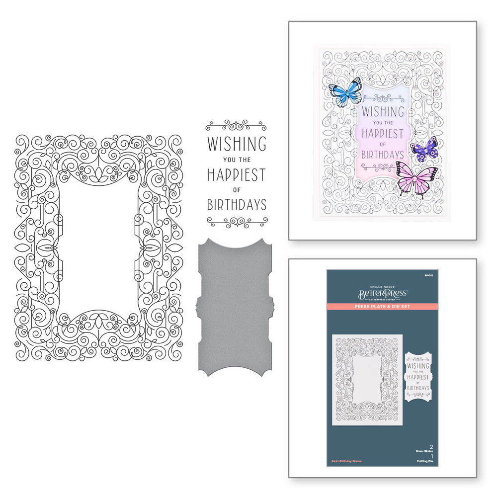 BetterPress Plates & Dies Swirl Birthday Frame