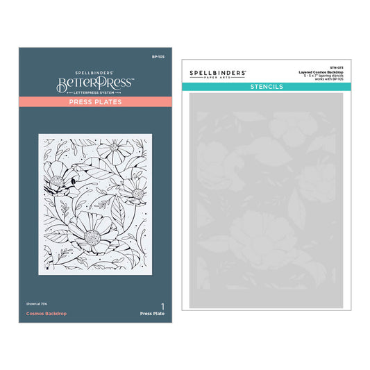 BetterPress Press Plate & Stencil Bundle Pressed Posies - Cosmos Backdrop